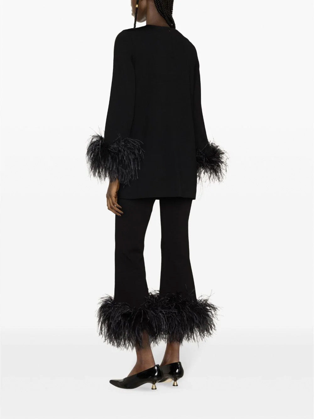 Feather-Trim Flared Trousers