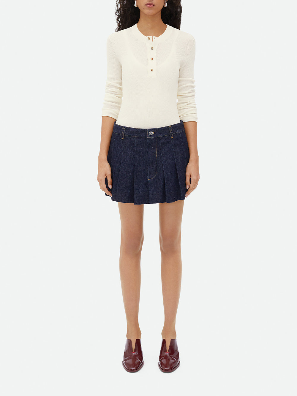 Pleated Denim Mini Skirt