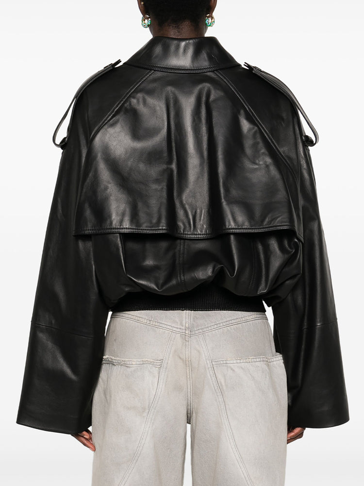 【oan】Balloon Leather Jacket Ganni Balloon Sleeve Leather Jacket - ShopStyle
