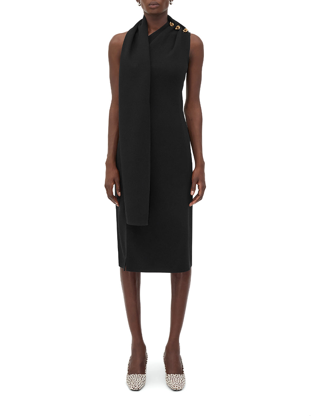 One-Shoulder Wool Viscose Crepe Midi Dress