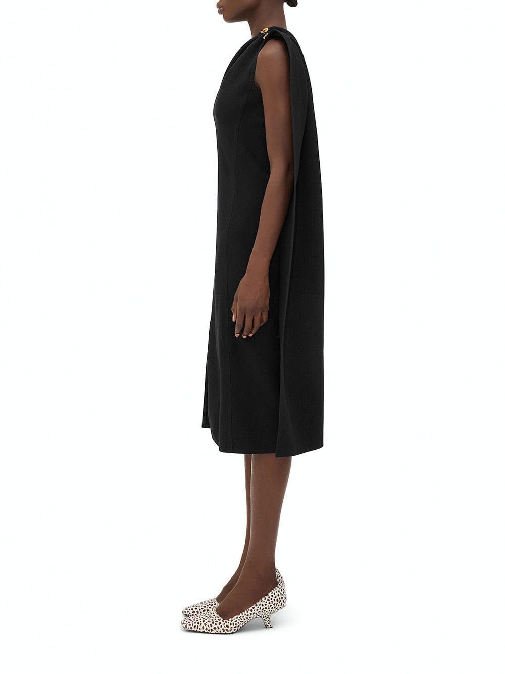 One-Shoulder Wool Viscose Crepe Midi Dress