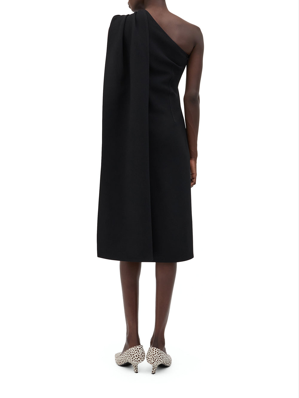 One-Shoulder Wool Viscose Crepe Midi Dress