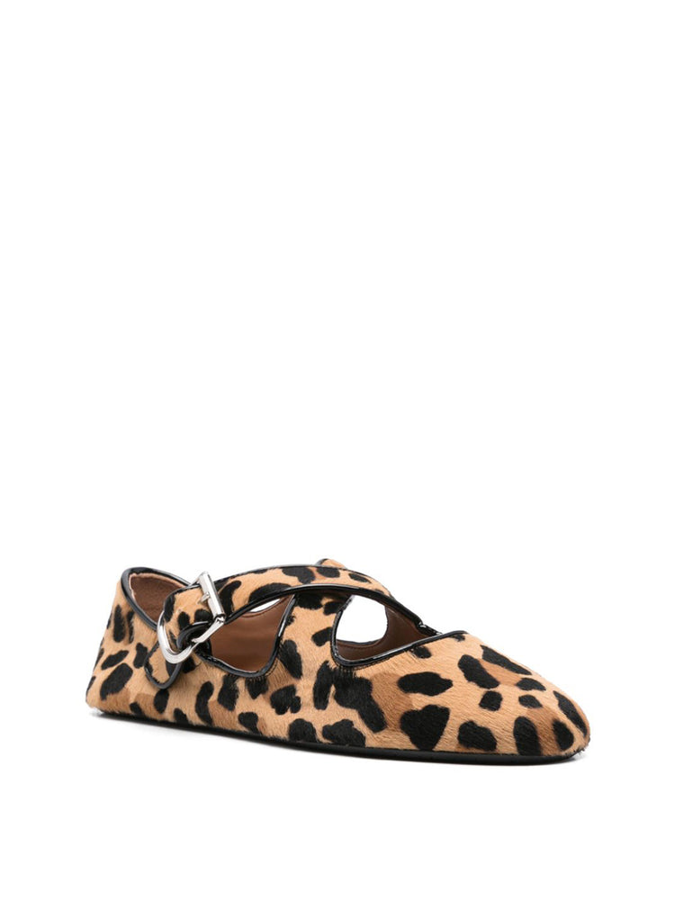 ALAÏA | Leopard Haircalf Criss Cross Ballet Flats – Kirna Zabête