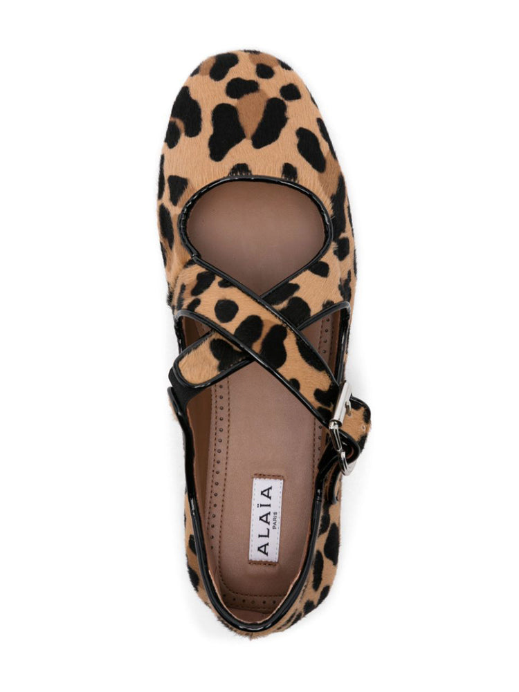 ALAÏA | Leopard Haircalf Criss Cross Ballet Flats – Kirna Zabête
