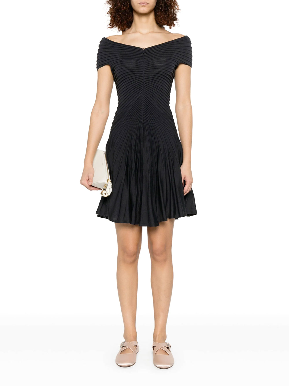 ALAA | Off-Shoulder Sculpting Line Flared Wool Mini Dress Kirna Zabte ALAA | Off-Shoulder Sculpting Line Flared Wool Mini Dress Kirna Zabte