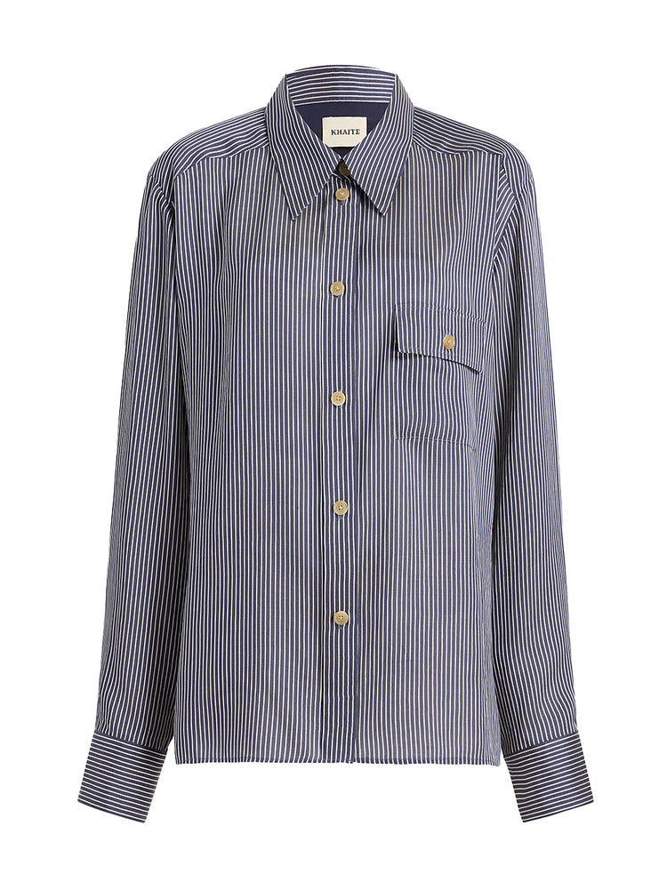 【KHAITE】 WHITE SILK stripe ruffle blouse SS25P_KHAITE_YATTYLSSILKCLLRD_