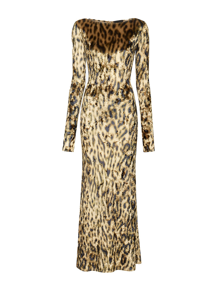 Lapointe | Velvet Leopard Boatneck Gown  Kirna Zabte