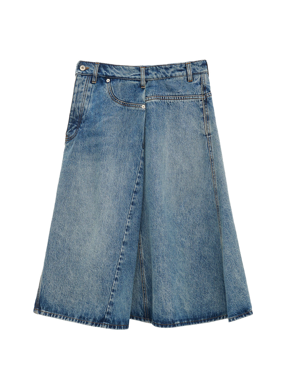 Deconstructed Denim Midi Skirt