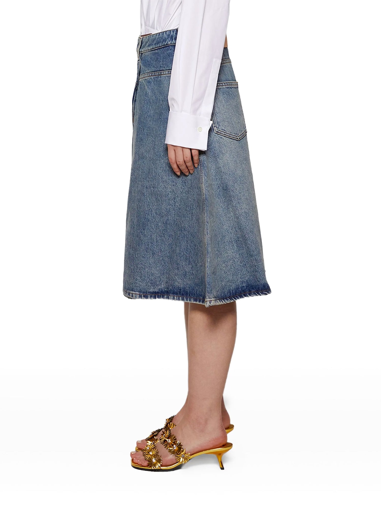 Deconstructed Denim Midi Skirt