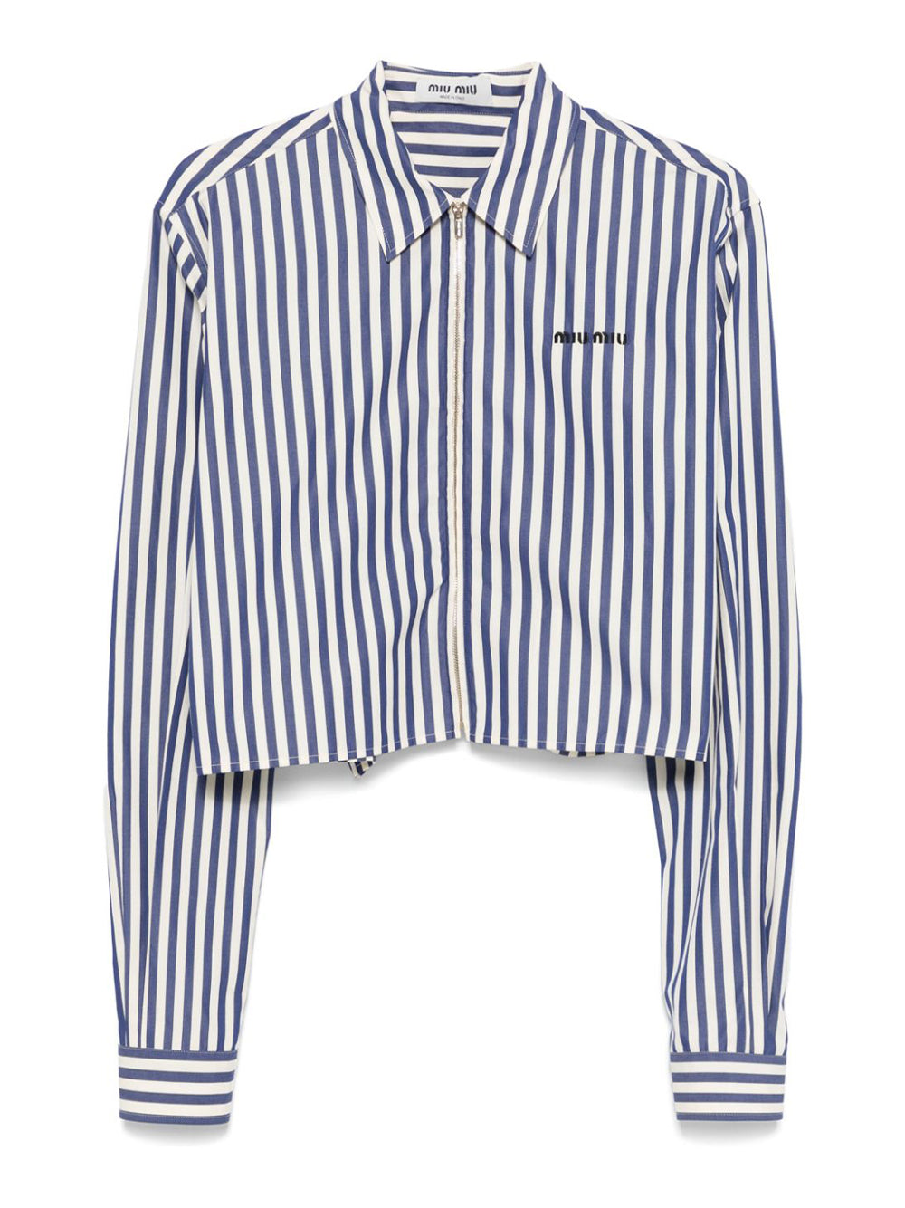 Cropped Striped Zip-Up Poplin Shirt
