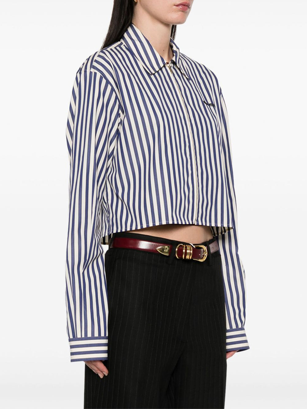 Cropped Striped Zip-Up Poplin Shirt