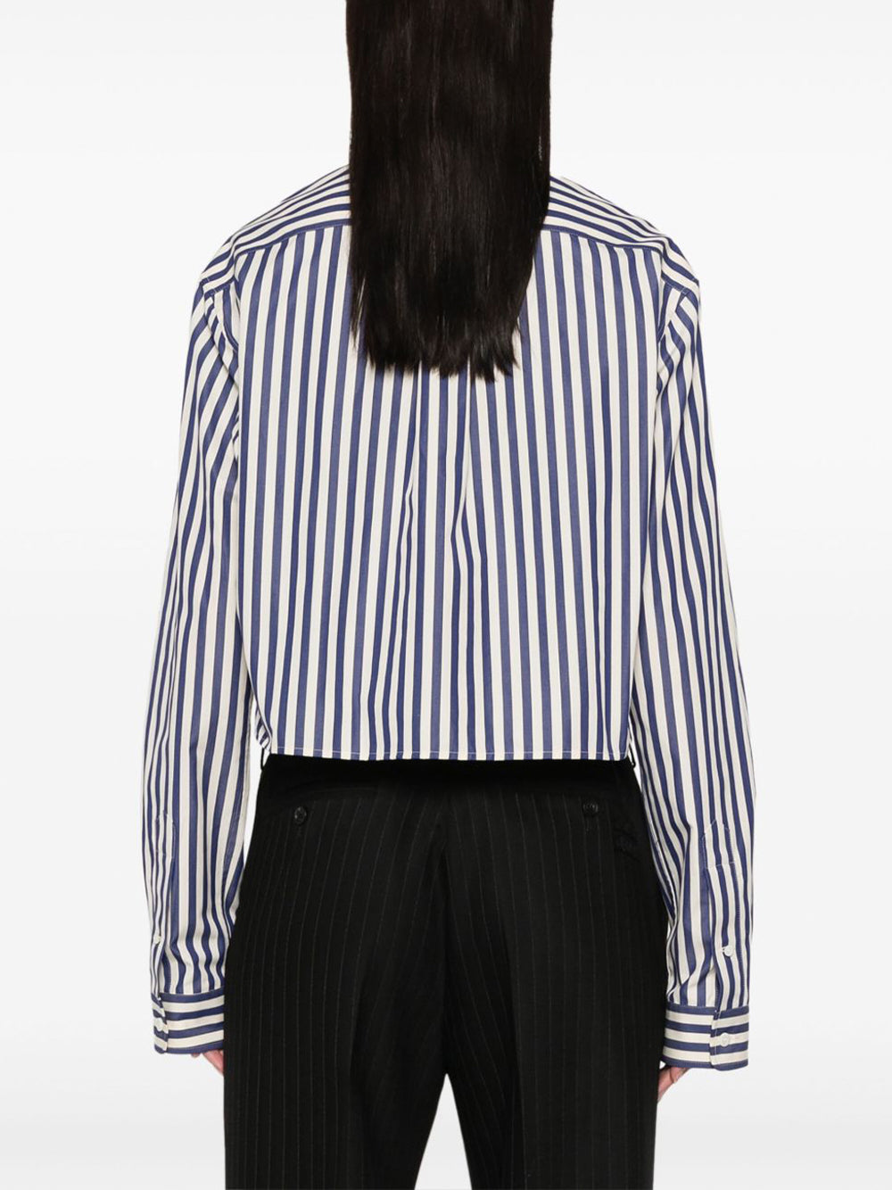 Cropped Striped Zip-Up Poplin Shirt
