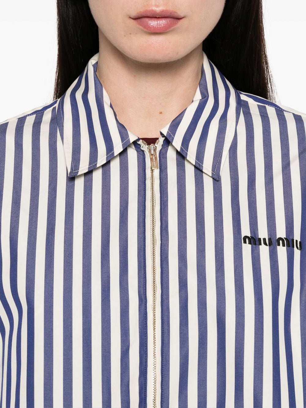 Cropped Striped Zip-Up Poplin Shirt
