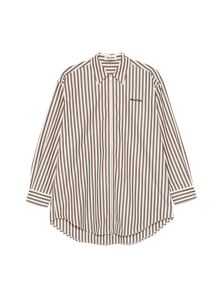 Miu Miu | Oversized Striped Zip-Up Poplin Shirt – Kirna Zabête