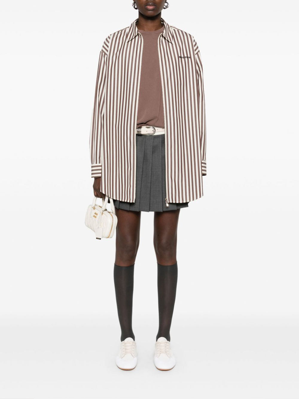 Oversized Striped Zip-Up Poplin Shirt