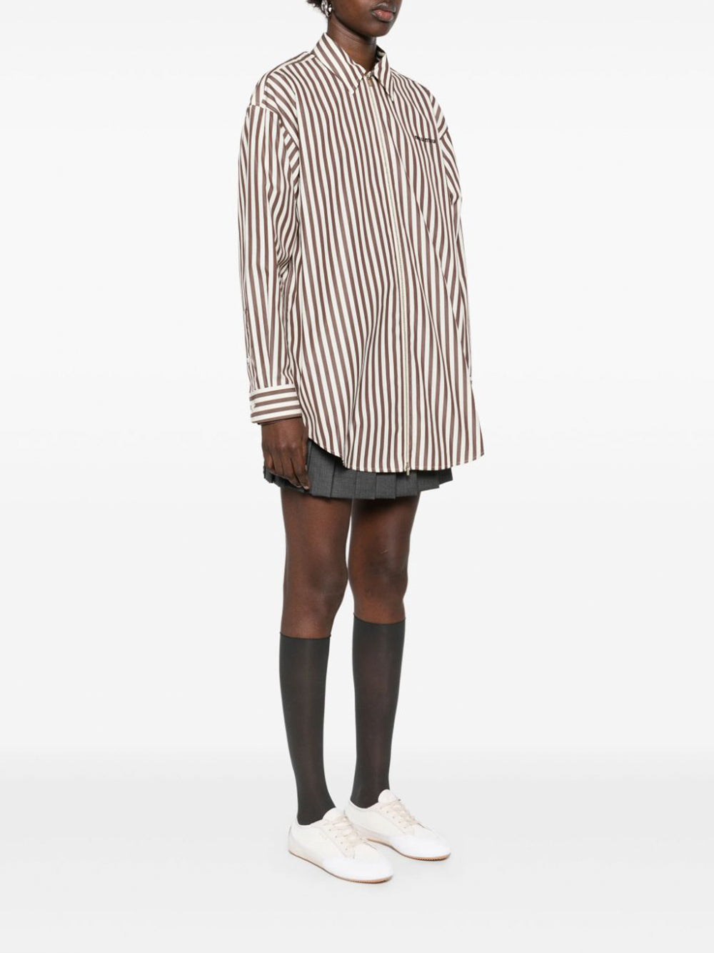 Oversized Striped Zip-Up Poplin Shirt