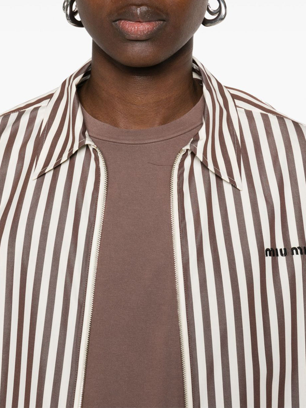 Oversized Striped Zip-Up Poplin Shirt