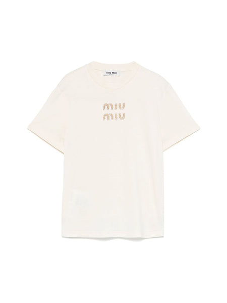【関税&送料込】Miu Miu T-Shirt Miu Miu | Embroidered Logo Jersey T-Shirt – Kirna Zabête