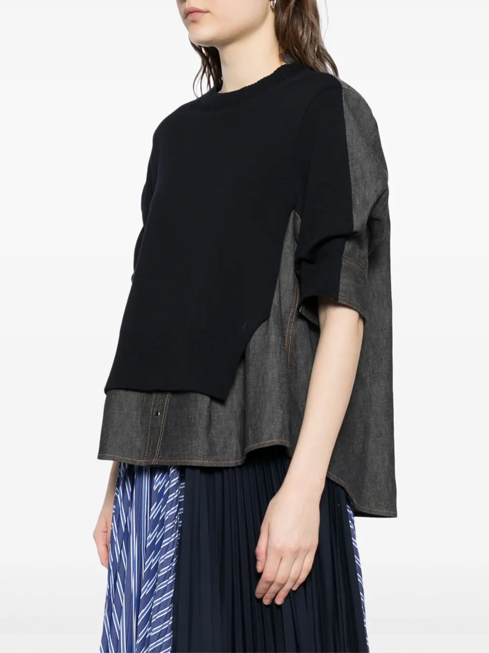 Sacai Knit & Denim Pullover in Black | Santa Fe Dry Goods