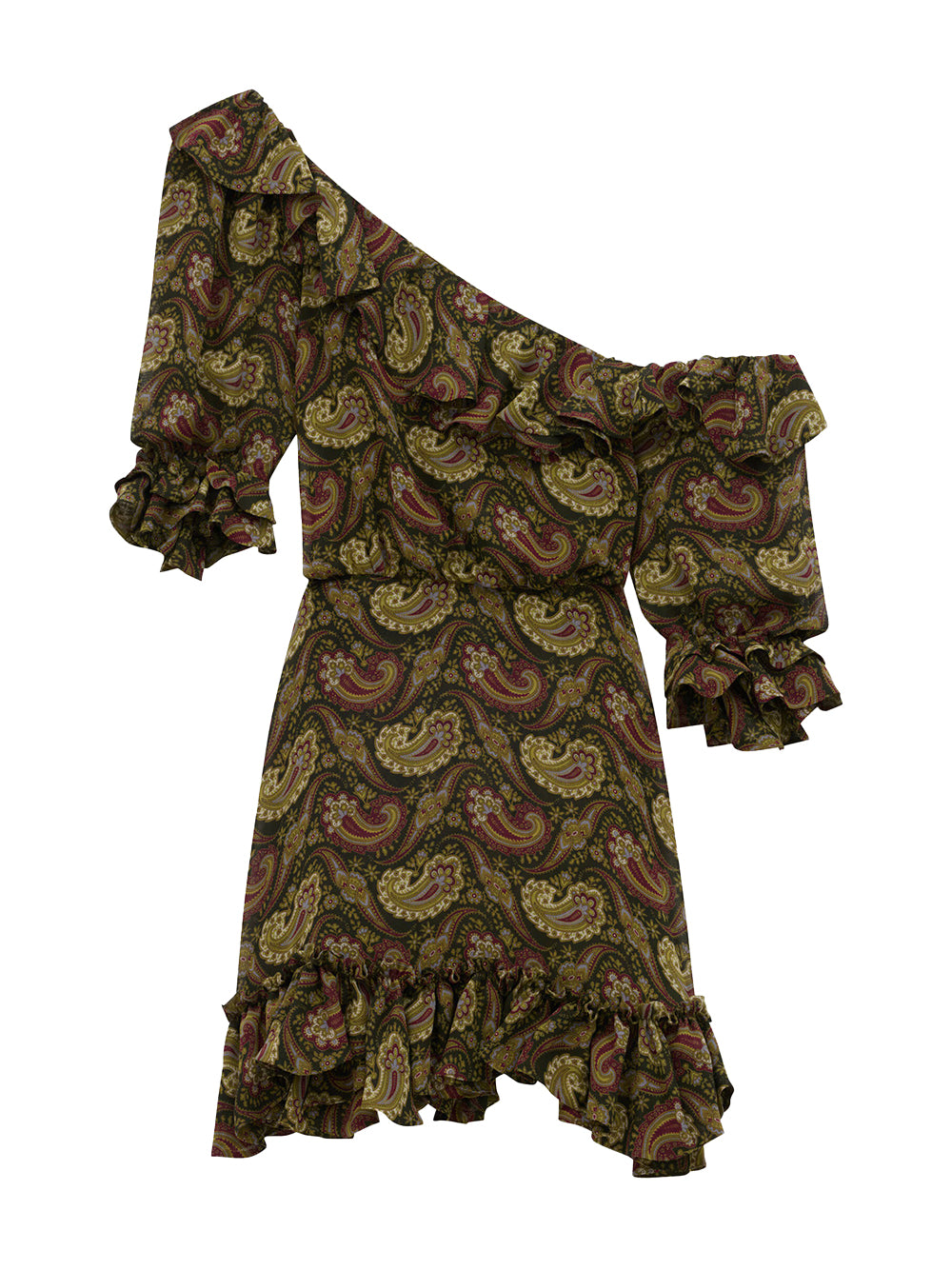Paisley Muslin Ruffled Mini Dress