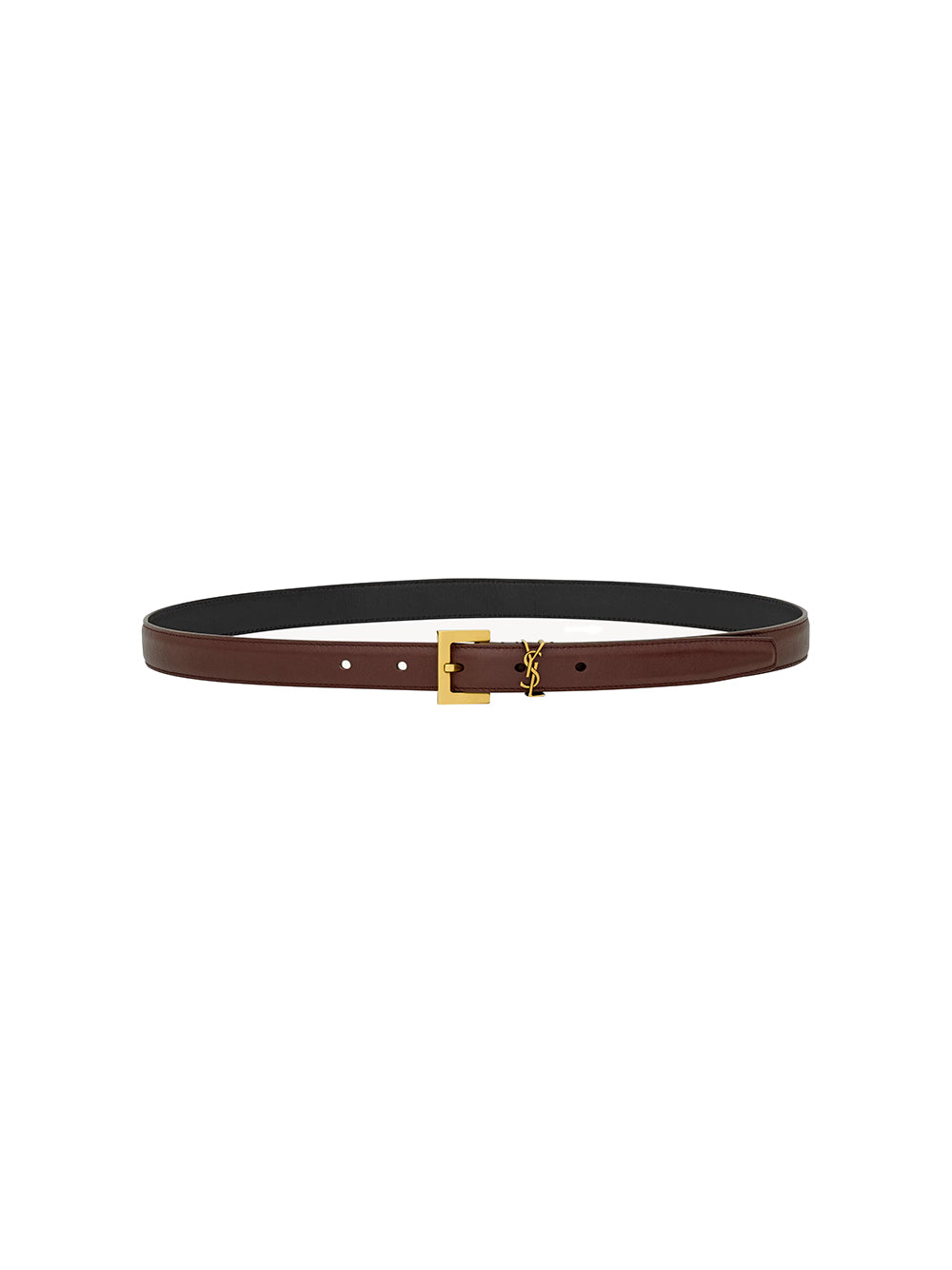 Thin Cassandre Square-Buckle Belt in Box Leather