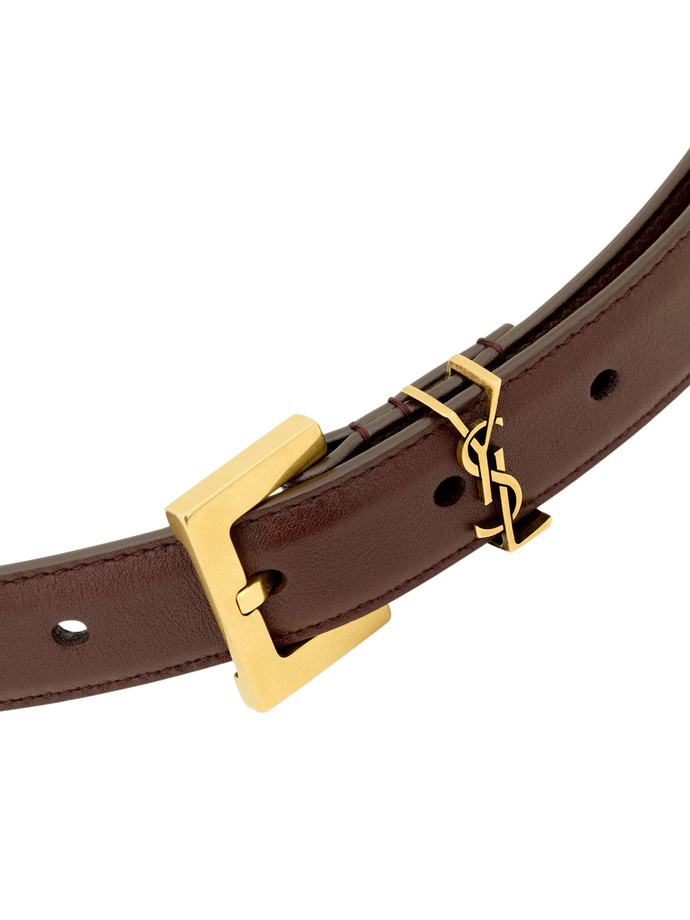 Thin Cassandre Square-Buckle Belt in Box Leather