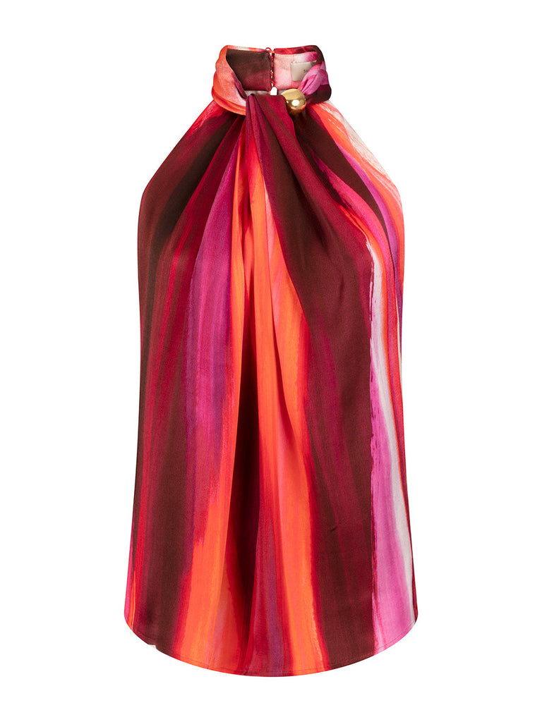 Printed Dobby Neck Tie Ruffle Blouse | Karen Millen