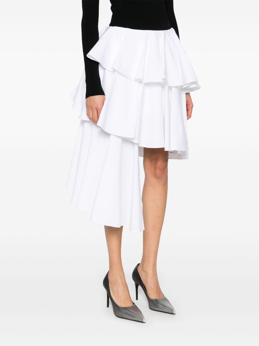 Tiered Poplin Midi Skirt