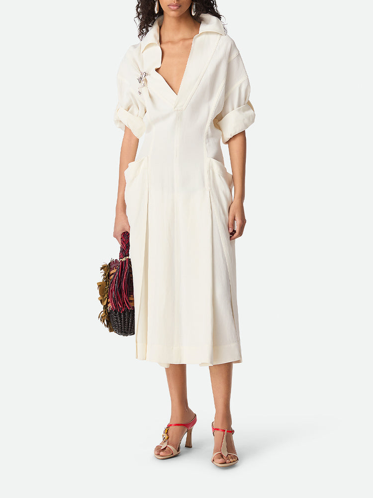 ワンピース Bottega Veneta Viscose Midi Dress Bottega Veneta | Linen-Viscose Midi Dress – Kirna Zabête