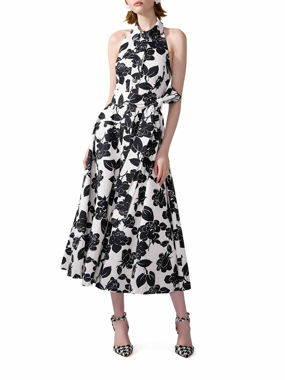 Floral-Print Midi Halterneck Dress
