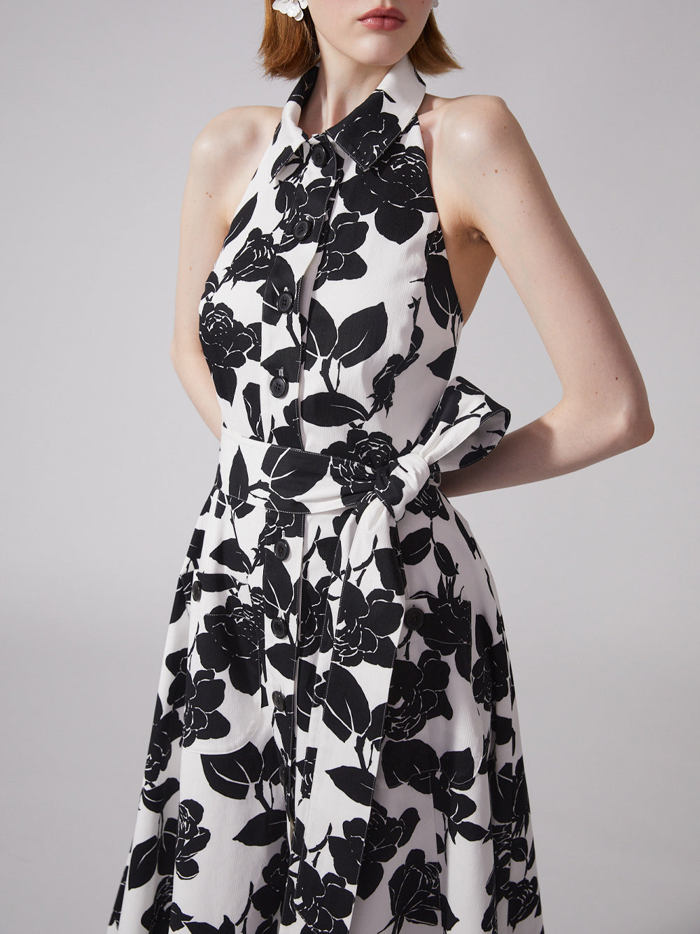Floral-Print Midi Halterneck Dress