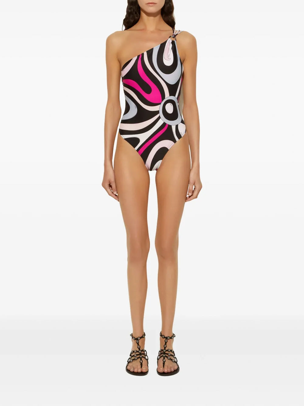 Marmo-Print Asymmetric One Piece