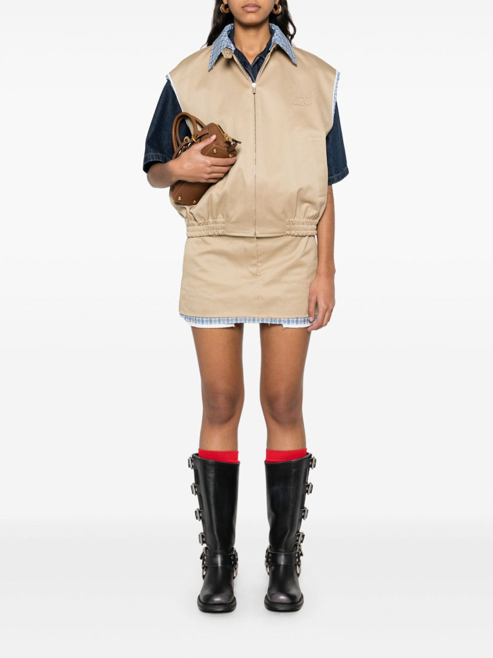 Layered-Hem Chino Mini Skirt