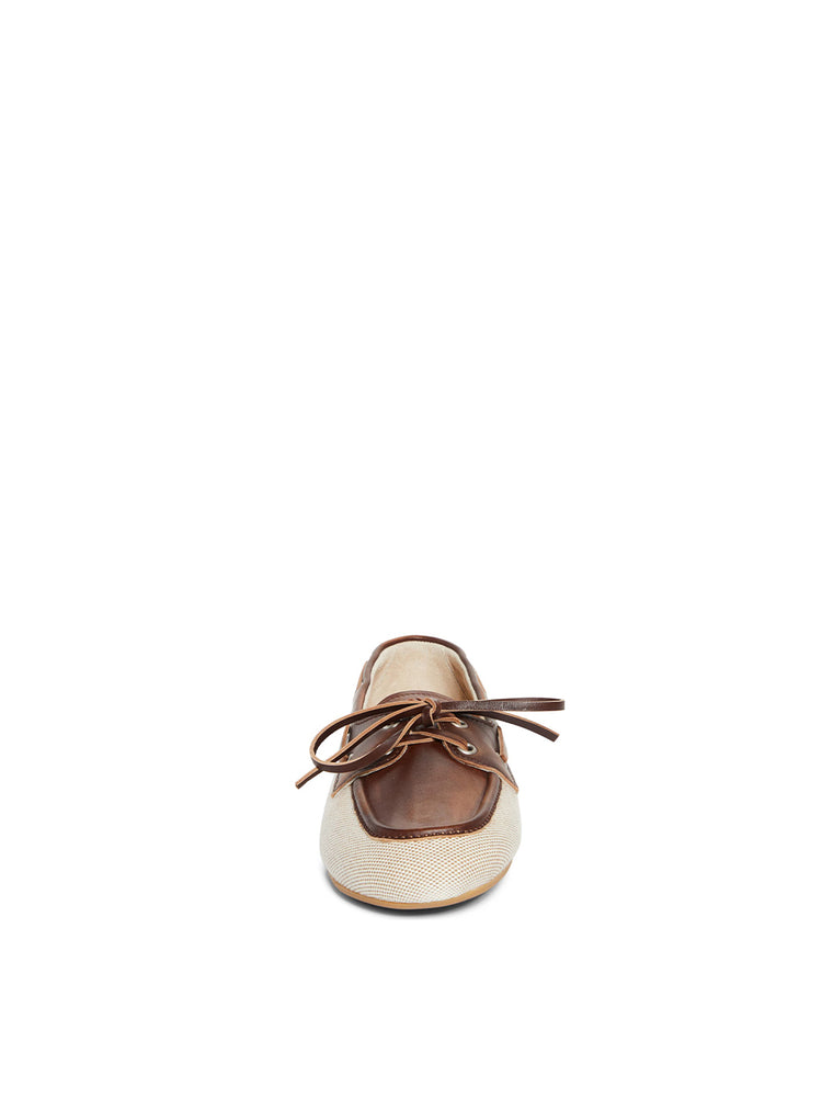 Miu Miu | Canvas and Bleached Leather Boat Shoes – Kirna Zabête