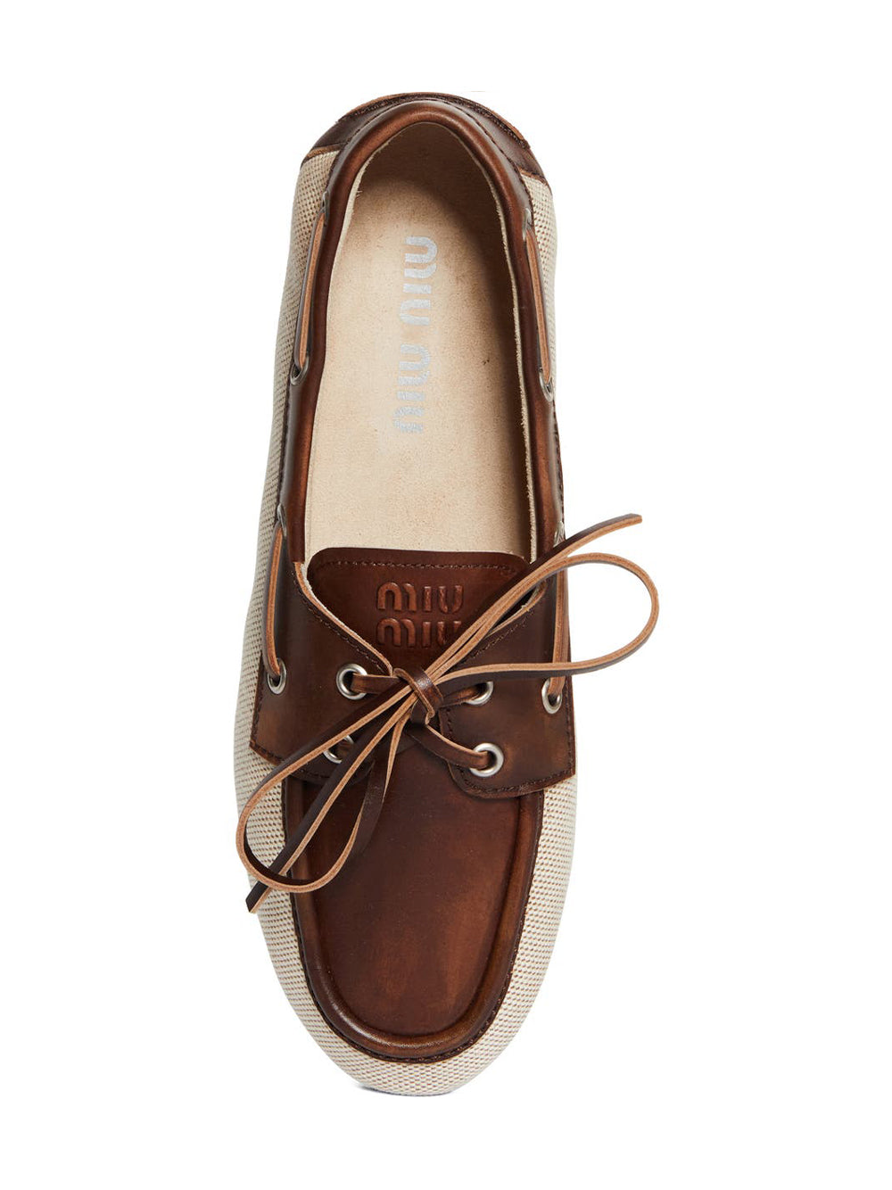 Canvas and Bleached Leather Boat Shoes