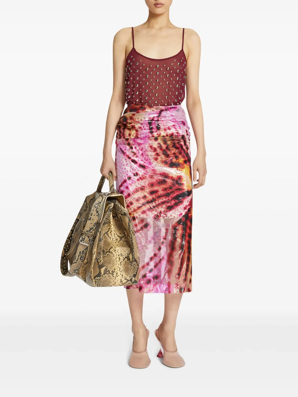 Sami Sheer Printed Midi Skirt