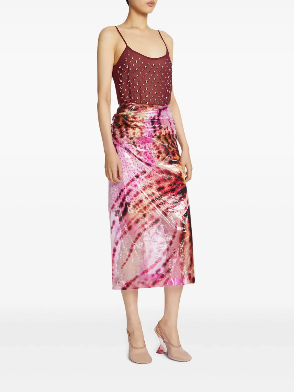 Sami Sheer Printed Midi Skirt