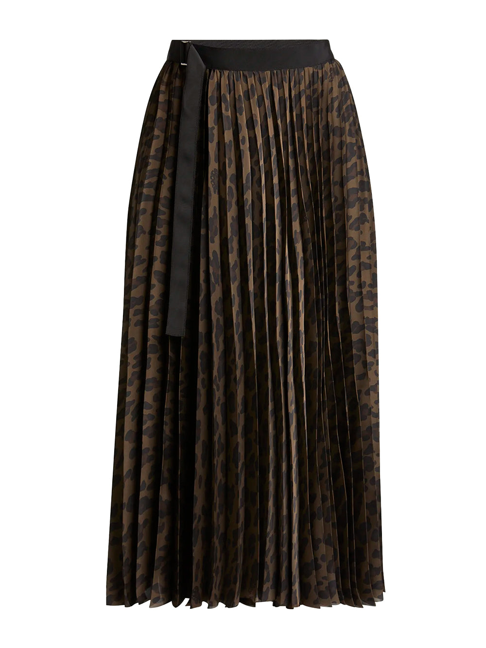 Leopard Print Pleated Midi Skirt