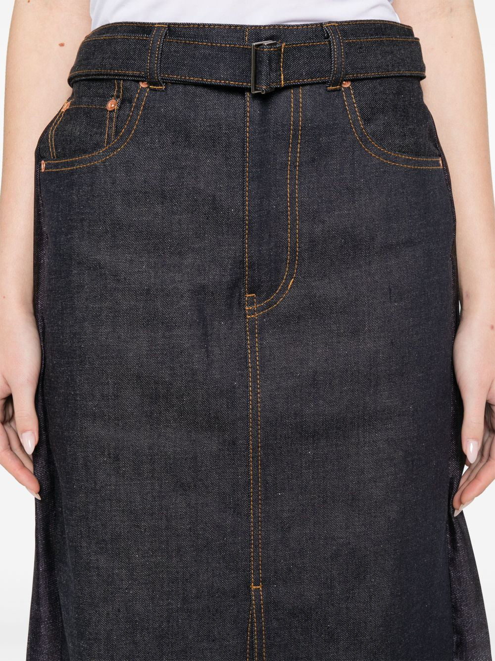 Pleated Denim Midi Skirt