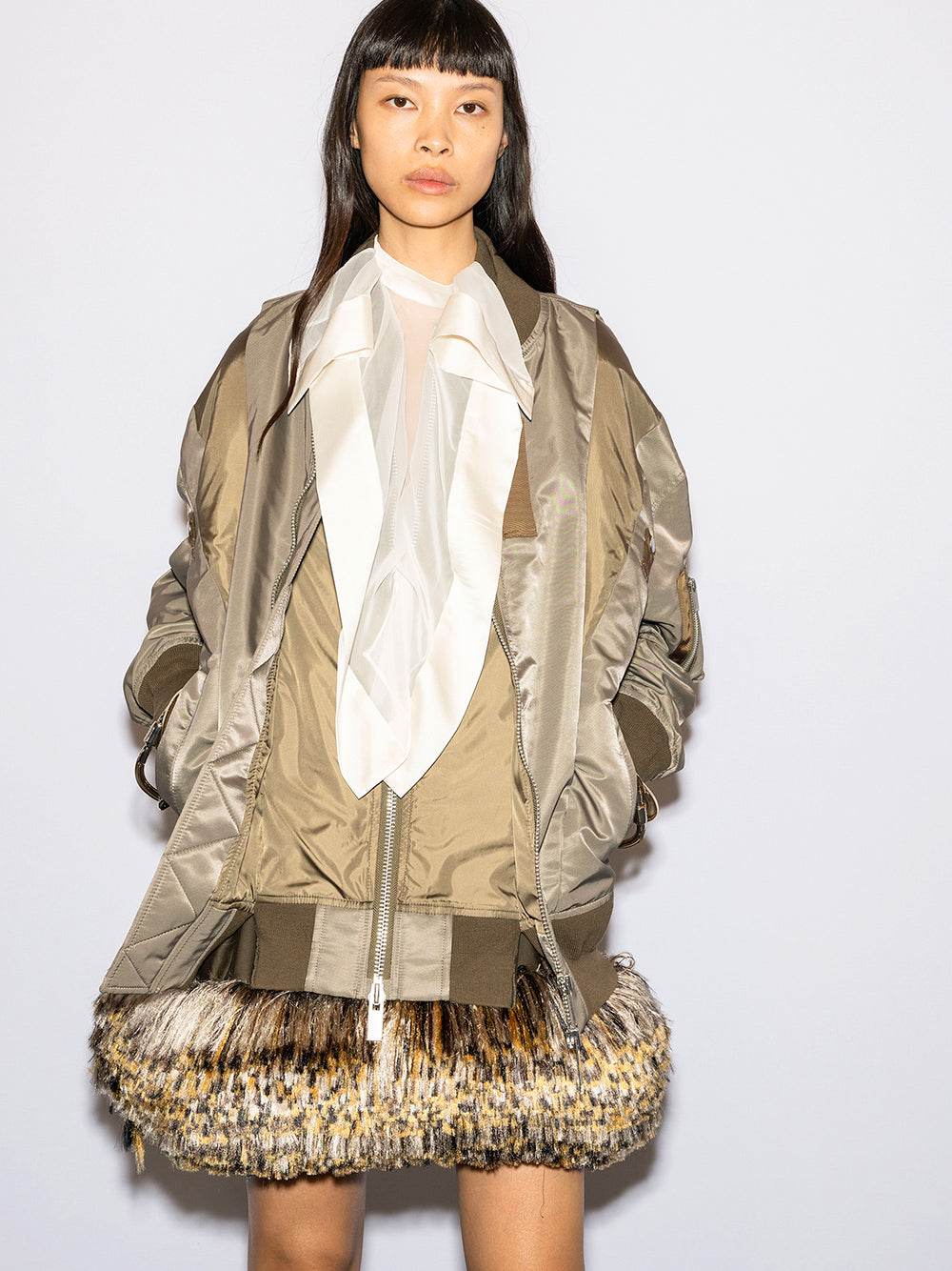 Satin x Chiffon Ruffled Blouse