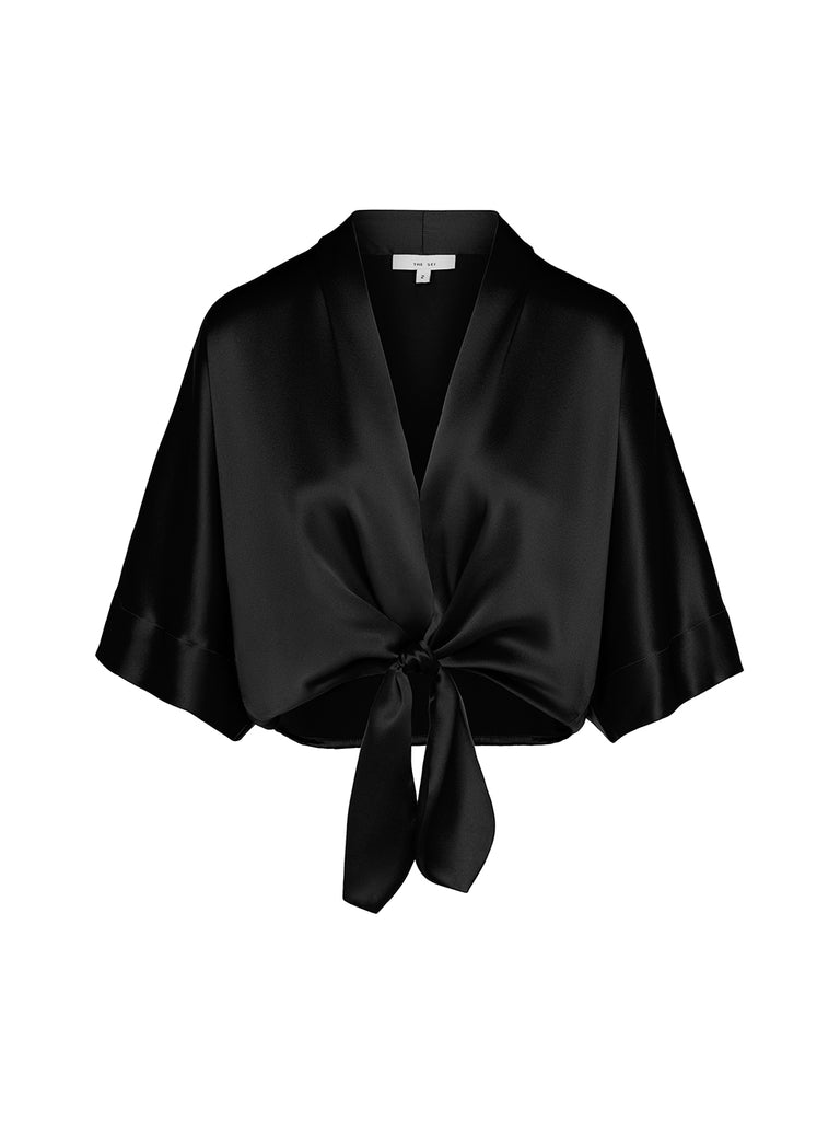 n*a様 10 Basic SilkMulti-ButtonedCrewNeck The Sei | Dolman Tie-Front Silk Blouse – Kirna Zabête