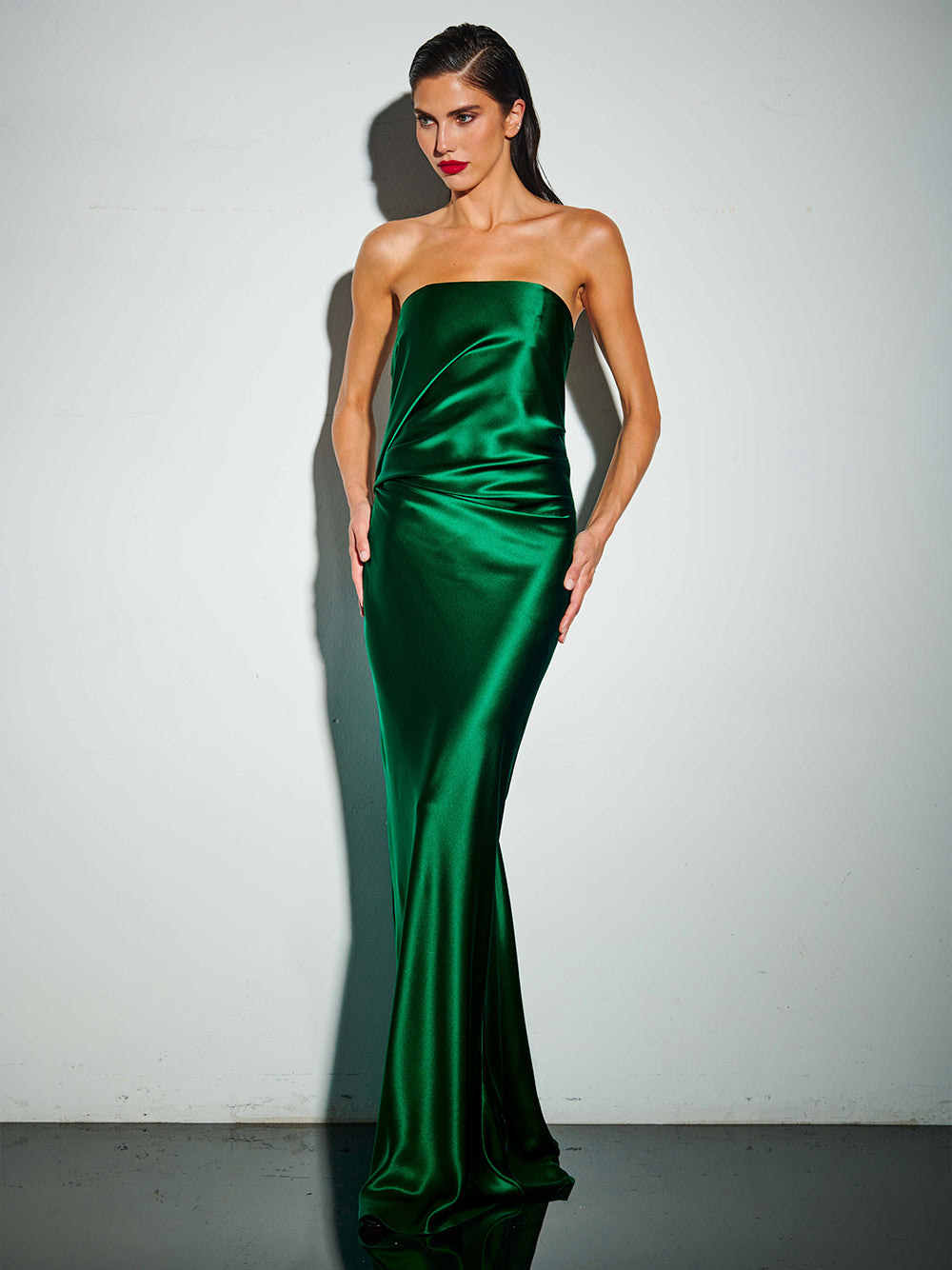 Draped Strapless Silk Gown