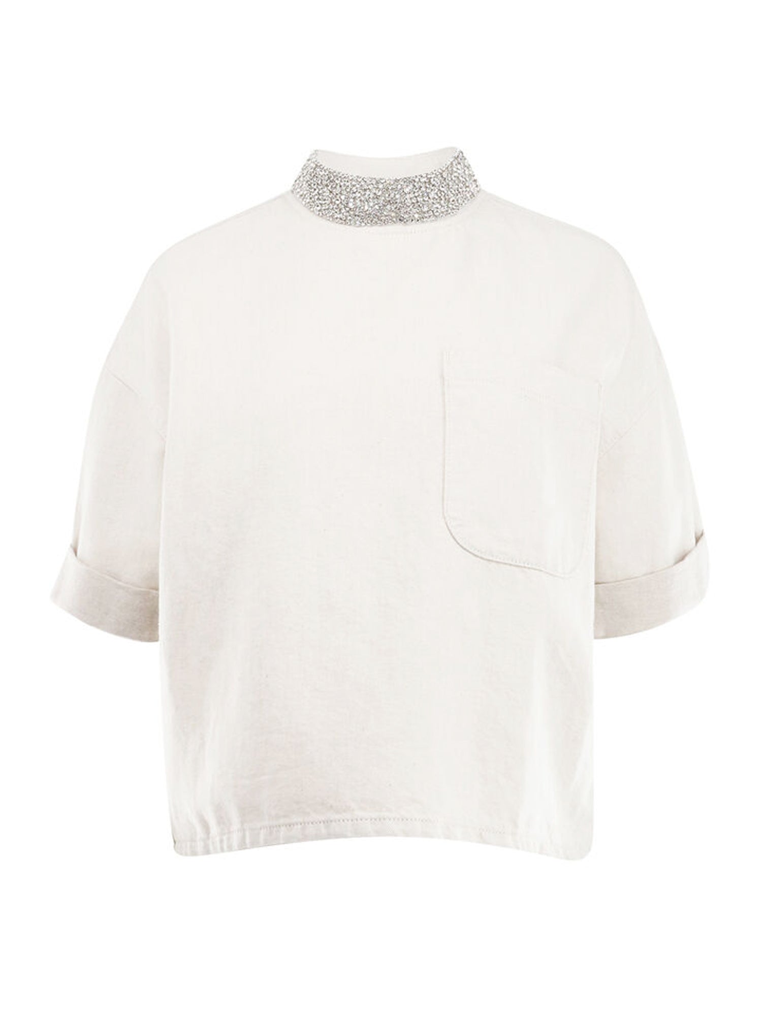 Ex Tee with Crystal Collar in Japanese Denim