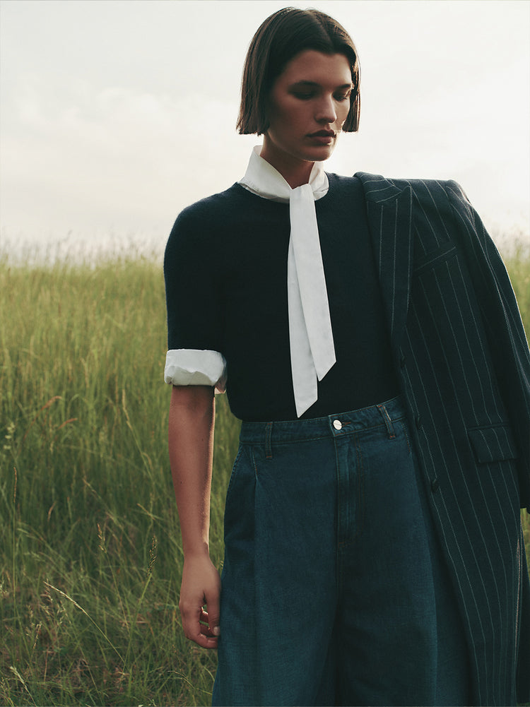 トップス Stripe Double Satin Chin Tab Shirt Zacandrachel_St814Nxb158221_Mu