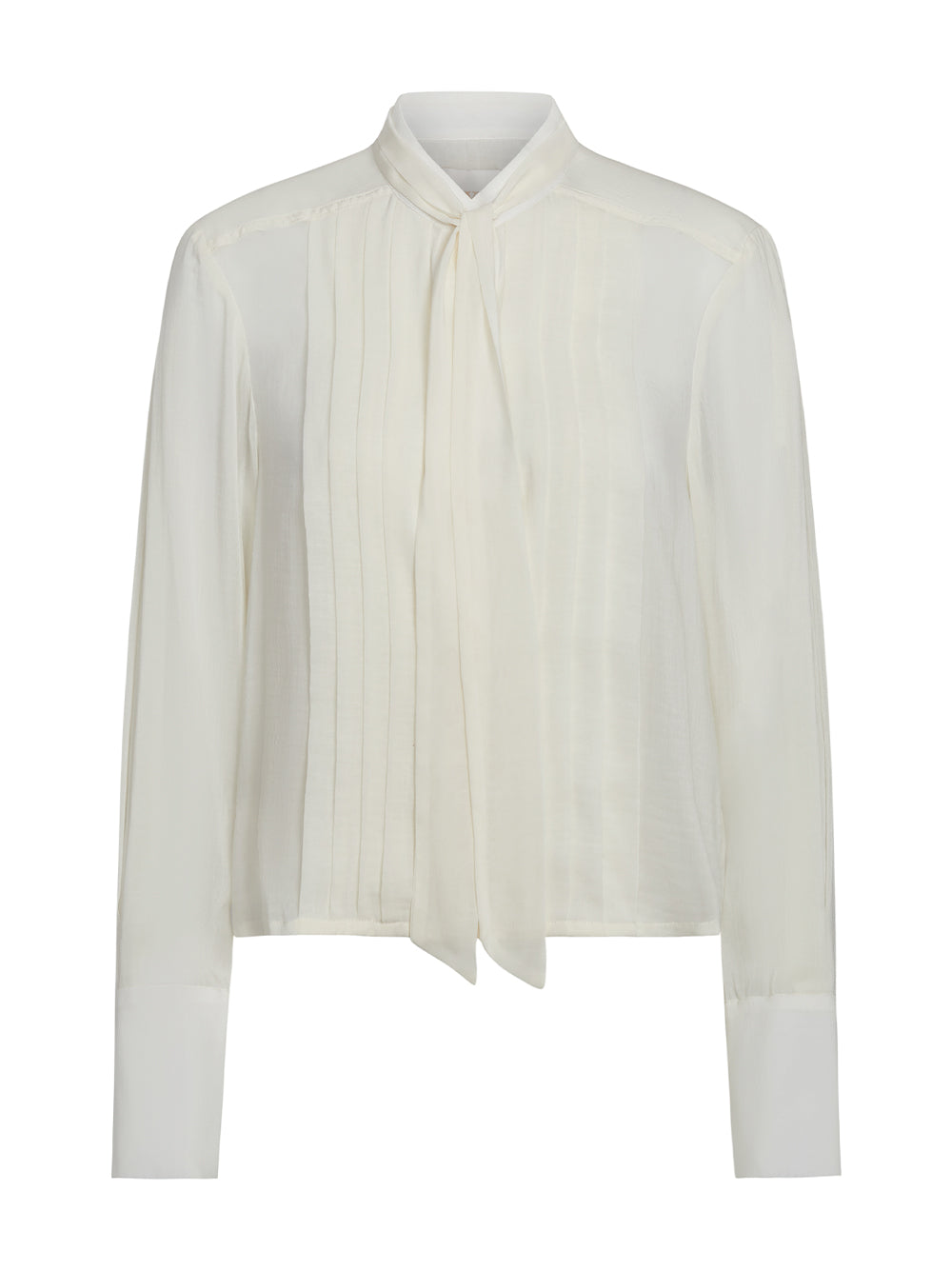 Patti Pleated Tie-Neck Top in Sheer Crinkled Shirting