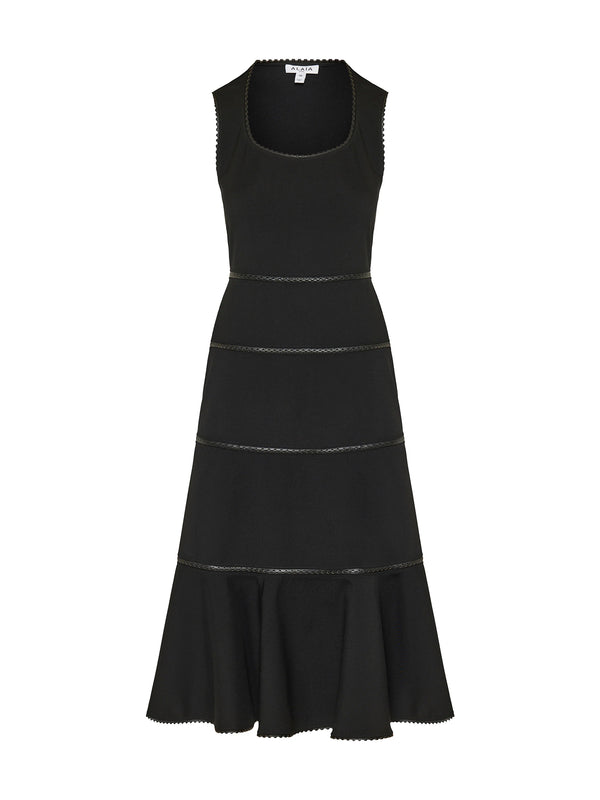 Charnière Leather-Trim Wool Midi Dress