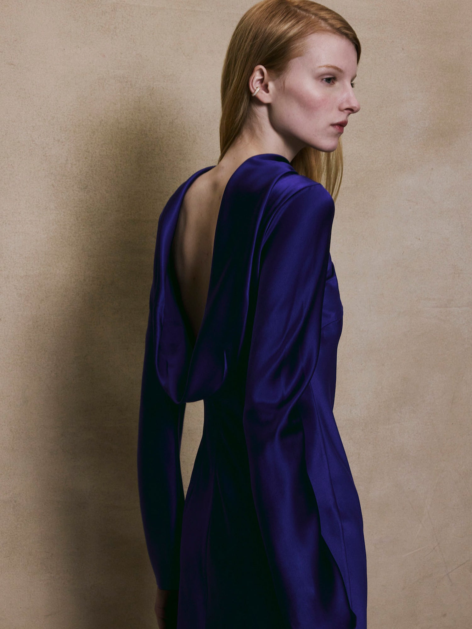 Cowl Back Satin Midi Dress