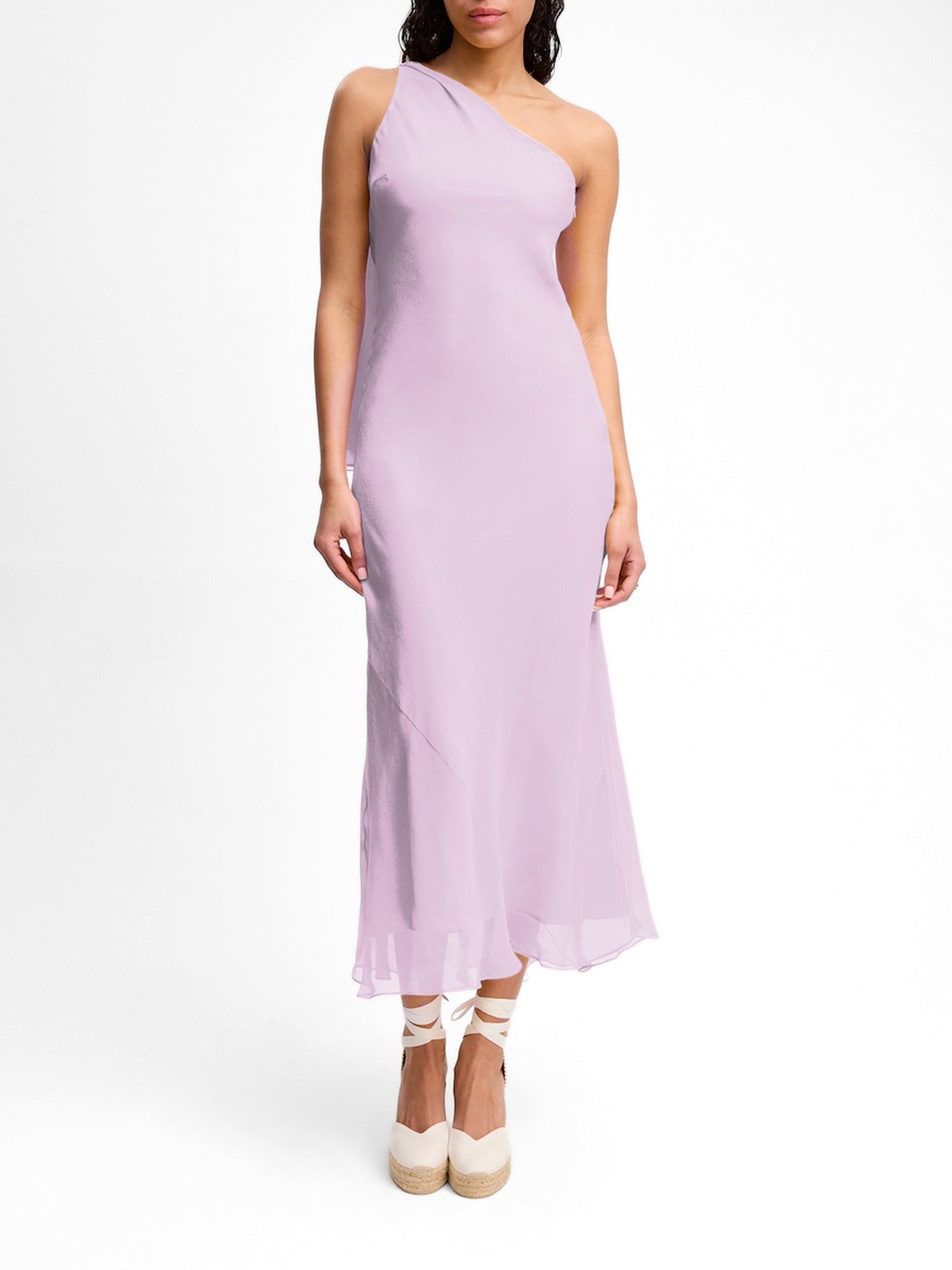 One Shoulder Chiffon Midi Dress
