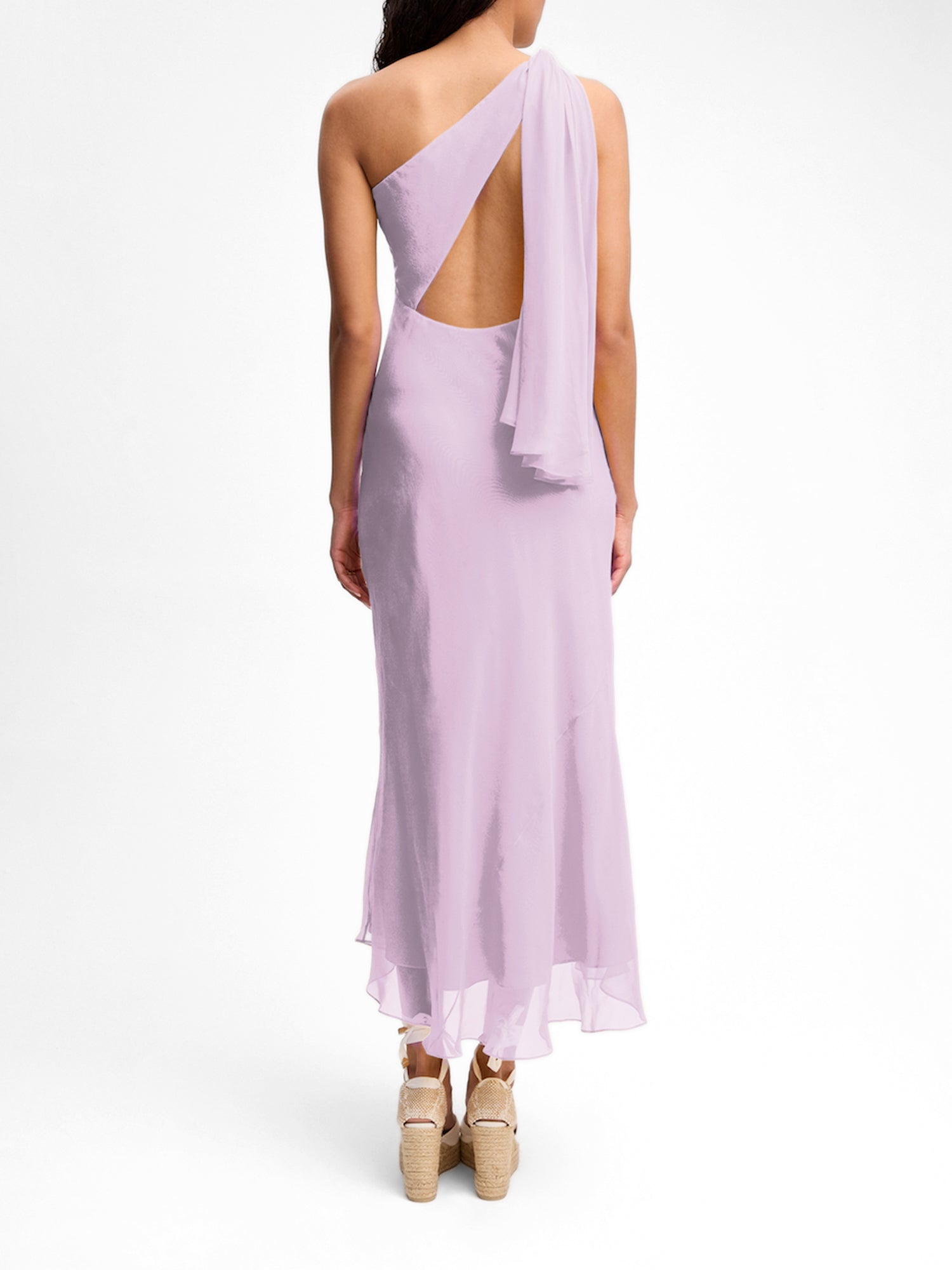 One Shoulder Chiffon Midi Dress