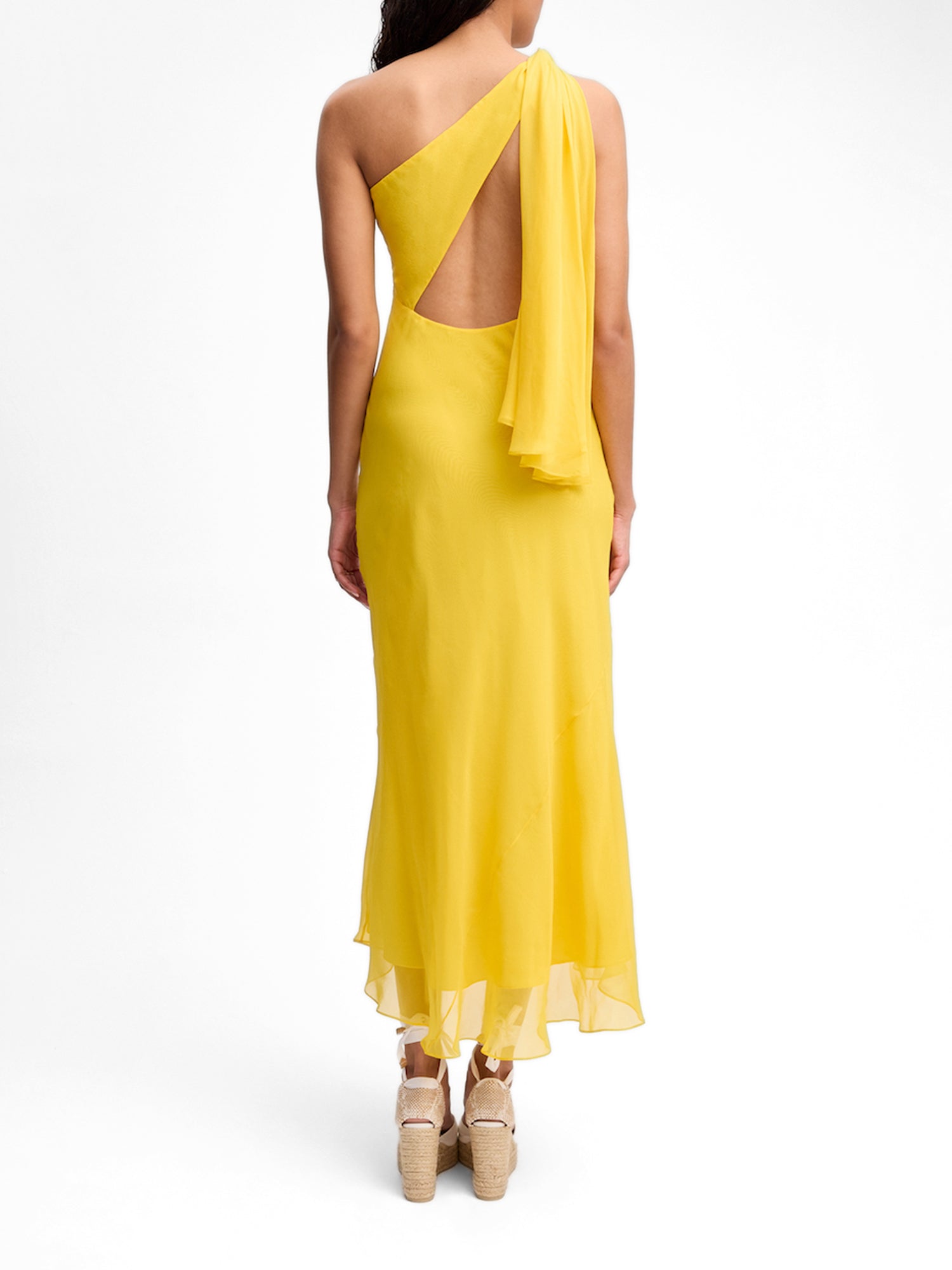 One Shoulder Chiffon Midi Dress